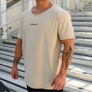 YoungLA Wide Neck Raw Tee tshirt size large / tan sand beige shirt t scoop